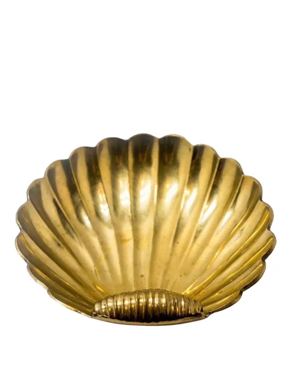 Vintage Mid-Century Scalloped Solid Brass Shell Footed Decorative Bowl